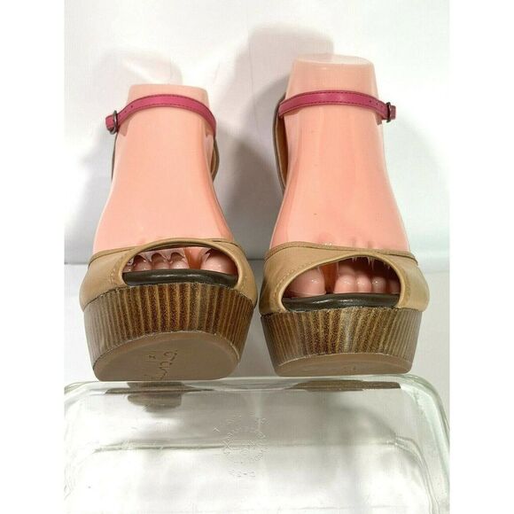Splendid Nude Pink Platform Sandal Size 7.5 US Ankle Strap Faux Wood Chunky Heel - Picture 3 of 12